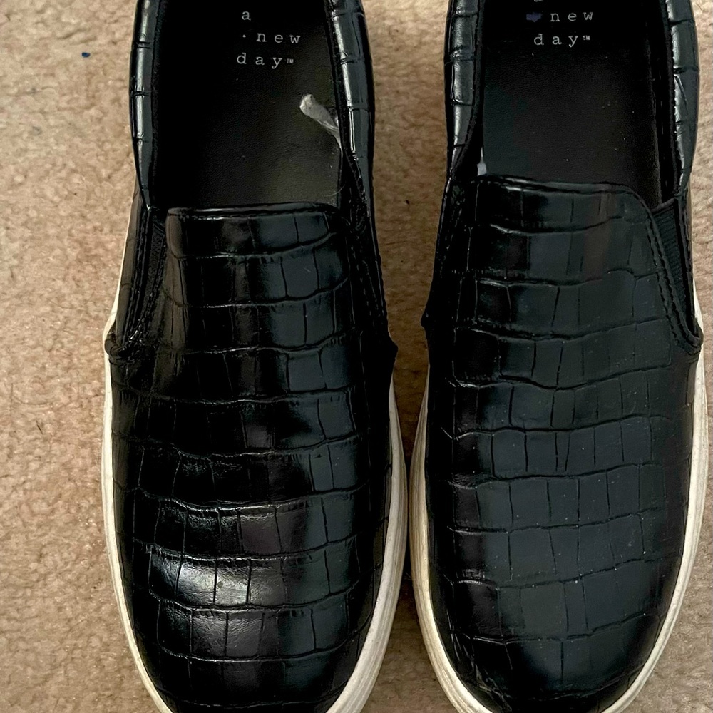 Used once, Black pleather platform sneakers.